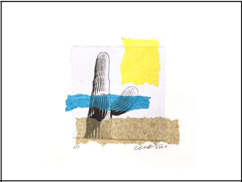 The Desert Arms Collage features and ancient cactus proudly reaching for the clear Arizona sky. 9" x 12" Horizontal.