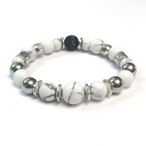 MancessoriesUSA Blanco Bracelet constructed with White Howlite, Porcelain and Silver Finished Beads