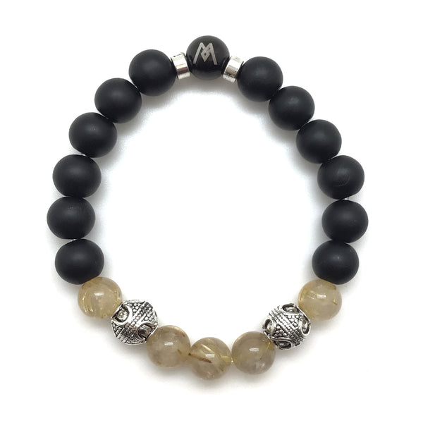 The Almond™ Bracelet by MancessoriesUSA™ features AA Grade Rutilated Golden Quarts with Antique Silver Finished Bali-style accents, rounded out with Black Onyx. 