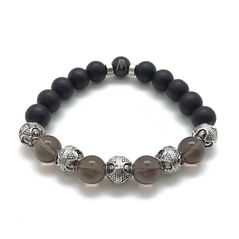 The Swiss Chocolate™ Bracelet features Smoky Quartz, Matte Black Onyx and Silver Finished Bali-style Beads.