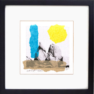 This framed Collage features a stylized photograph of the huge granite boulders within the Joshua Tree National Park, USA.