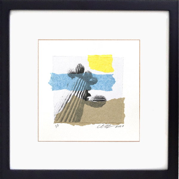 Ols Soul collage features an ancient saguaro castus with numerous arms. 12" x 12" Framed.