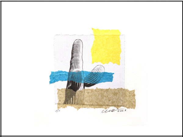 The Desert Arms Collage features and ancient cactus proudly reaching for the clear Arizona sky. 9" x 12" Horizontal.