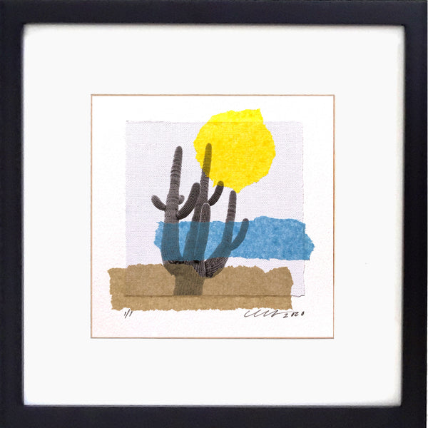 Sonoran Summer Art Collage features the mighty Saguaro Cactus. Framed 12"x12"
