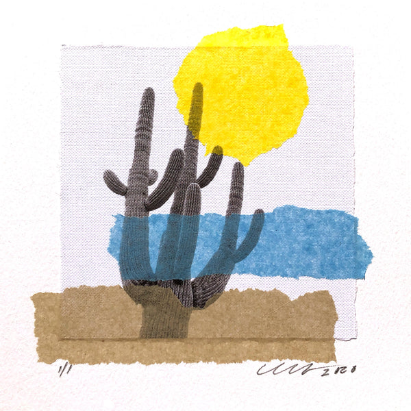 Sonoran Summer Art Collage features the mighty Saguaro Cactus. Framed 12" x 12"