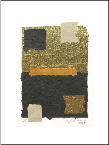 The Squares Abstract Collage features eye-catching bright, golden crepe foil. Unframed 9" x 12"