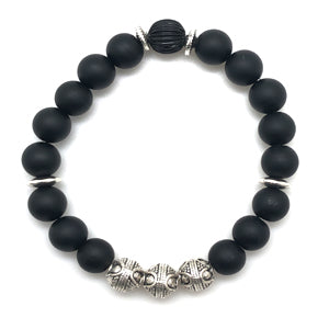 Bali Bracelet by MancessoriesUSA features Antique Silver Finished Bali style beads and Matte Black Obsidian beads.