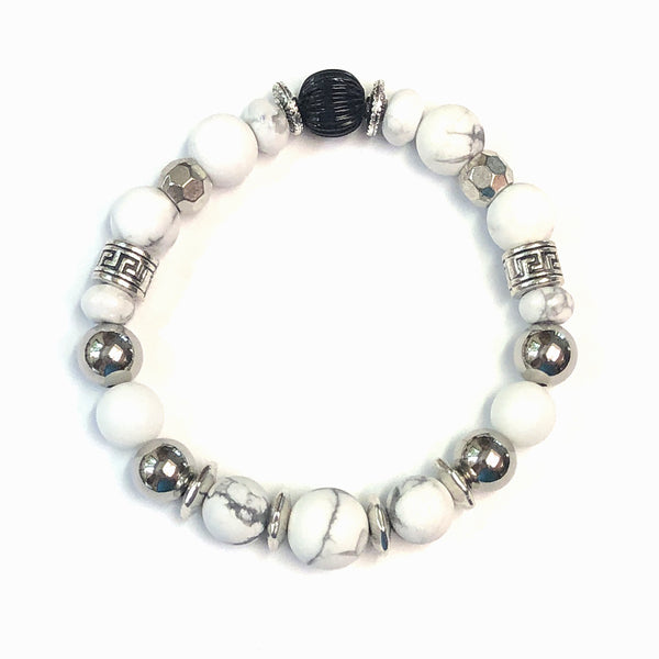 Blanco Bracelet by MancessoriesUSA features White Howlite and Porcelain Beads