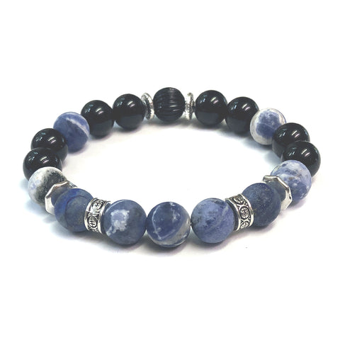 The MancessoriesUSA Denim Bracelet rich with Lapiz Lazuli and Blue Sodalite gemstones.