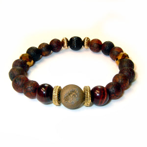 Sunsetter Men's Bracelet featuring Gold Druzy and Tiger's Eye Semi Precious Stones