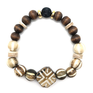 Surfer Bracelet by MancessoriesUSA features Handmade African Bone Beads and Wooden Beads.