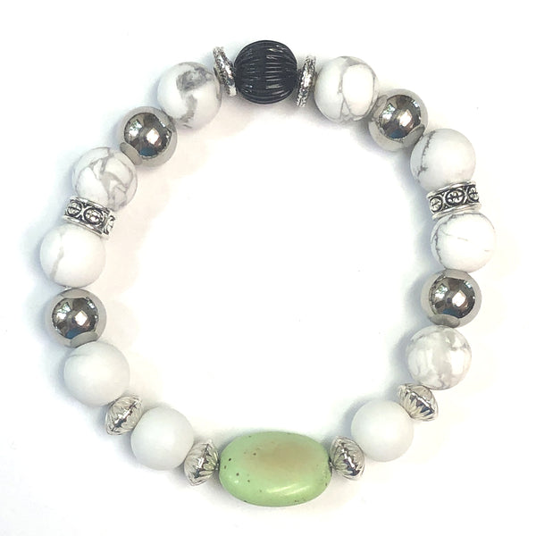 Tequila Bracelet by MancessoriesUSA features White Porcelain and Natural White Howlite semiprecious stones.